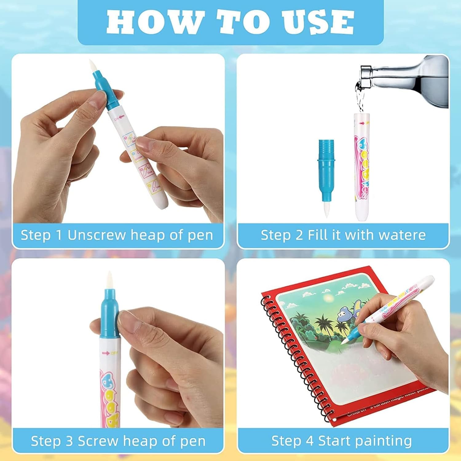 Water coloring Books | Magic Water Drawing Book Coloring Doodle Reusable Activity Book for kids |  Baby Products
