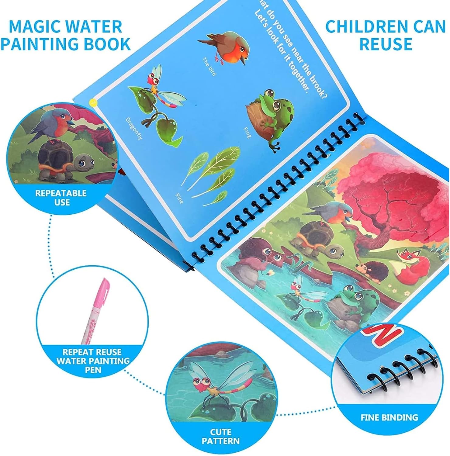Buy 3 Get 3 Free | Pack of 6 Water coloring Books | Magic Water Drawing Book Coloring Doodle Reusable Activity Book for kids | PACK of 6 - Baby Products
