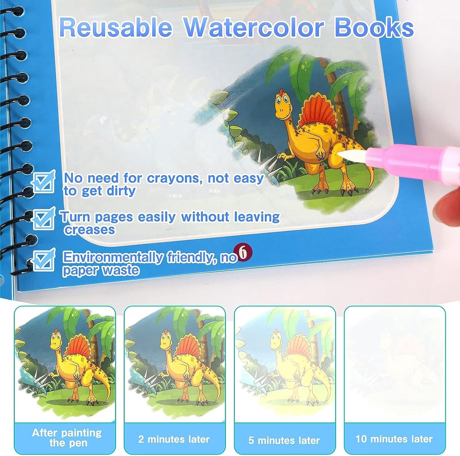Buy 3 Get 3 Free | Pack of 6 Water coloring Books | Magic Water Drawing Book Coloring Doodle Reusable Activity Book for kids | PACK of 6 - Baby Products