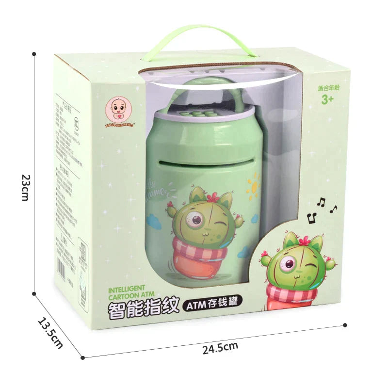 Fingerprint Unlock Piggy Bank Cartoon Password Coin Saving Box Smart Portable Music Automatic Roll Money Strange Gift