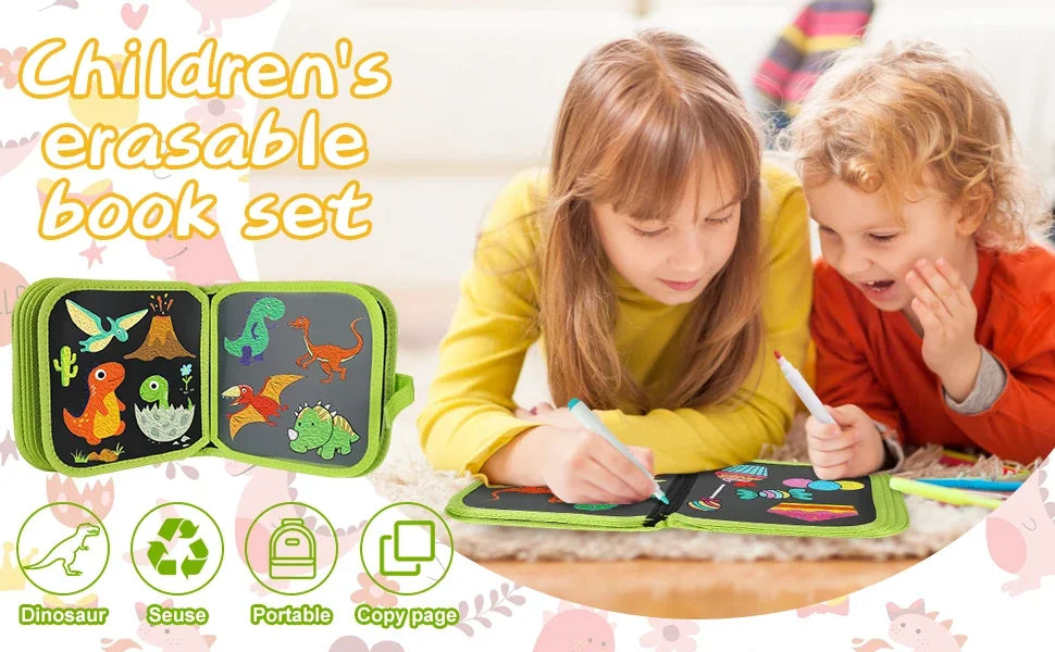 Educational Toy Erasable Doodle Book for Kids Toy Reusable Drawing Pads Watercolor Pens Writing Painting Coloring Books for Kids