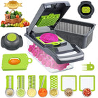 Vegetable Chopper Slicer Dicer - 12-in-1 Fruits Cutter Slicer Food Cutter with 7 Stainless Steel Blades with Storage Container