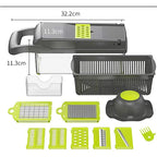 Vegetable Chopper Slicer Dicer - 12-in-1 Fruits Cutter Slicer Food Cutter with 7 Stainless Steel Blades with Storage Container