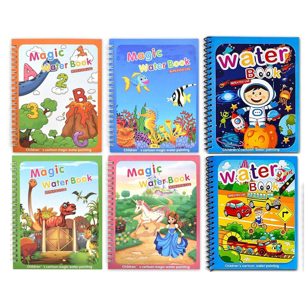 Buy 3 Get 3 Free | Pack of 6 Water coloring Books | Magic Water Drawing Book Coloring Doodle Reusable Activity Book for kids | PACK of 6 - Baby Products
