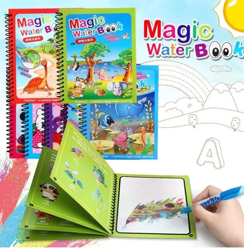 Pack of 3 Water coloring Books | Magic Water Drawing Book Coloring Doodle Reusable Activity Book for kids | PACK of 3 - Baby Products
