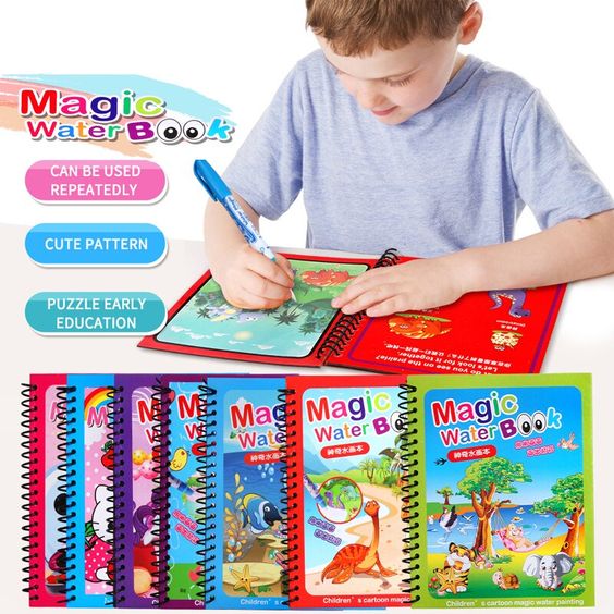 Pack of 3 Water coloring Books | Magic Water Drawing Book Coloring Doodle Reusable Activity Book for kids | PACK of 3 - Baby Products